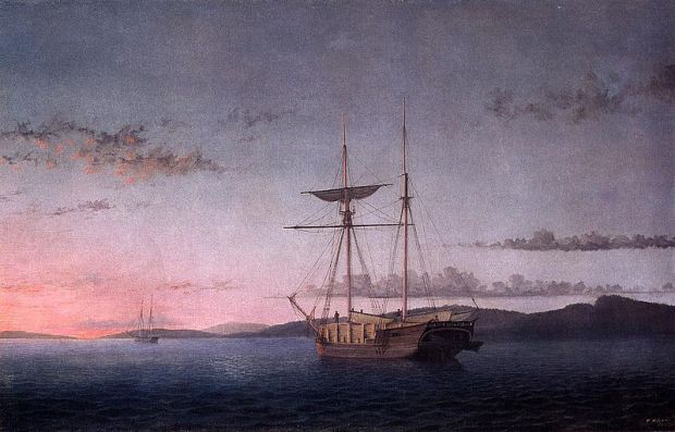 Lumber Schooners at Evening on Penobscot Bay (1863) by Fitz Henry Lane. Retrieved from Wikimedia Commons. Located at the National Gallery of Art. 